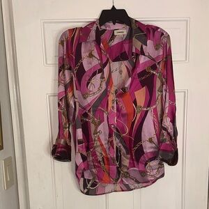 L'AGENCE Silk Pink & Purple Abstract Chain-Print Button-Down Shirt